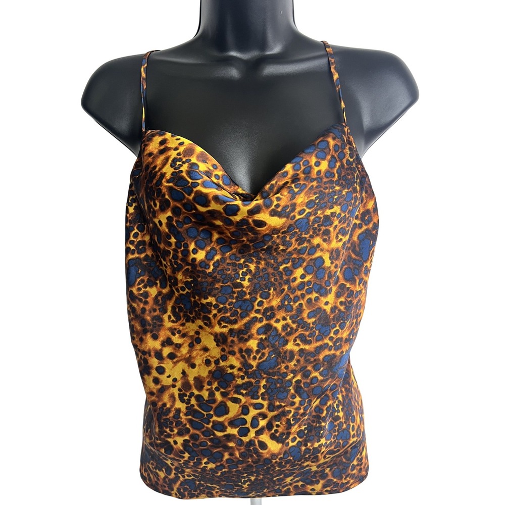 WAYF Tank Top Womens XS Satin Cowl Neck Camisole Nordstrom Animal Print